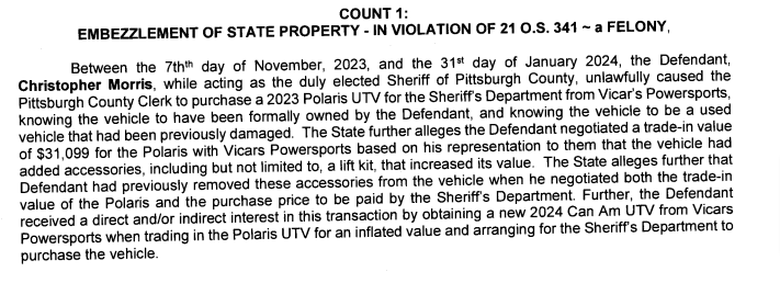 Embezzlement of State Property - In violation of 21 O.S. 341 - a FELONY