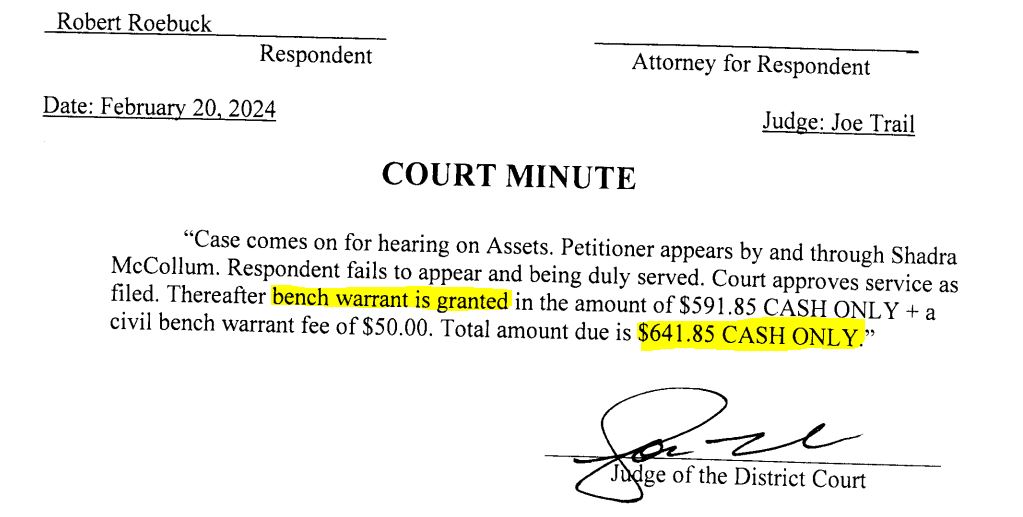 Screenshot of February 20th Court Minute