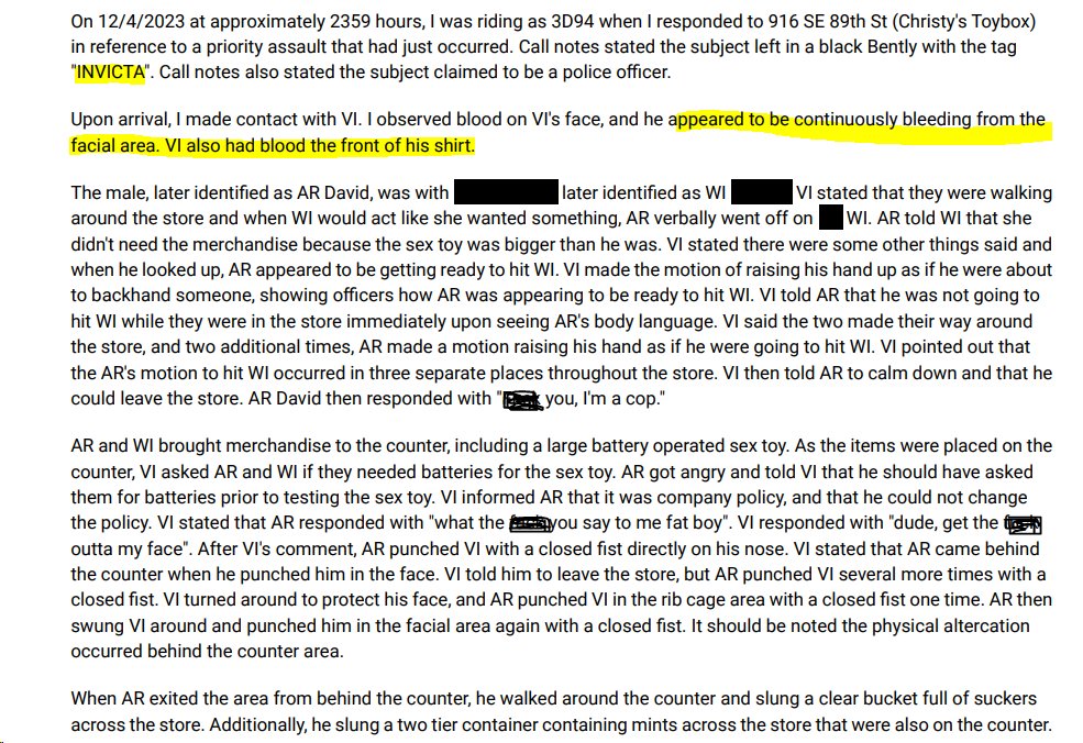 Screenshot of portion of Police Report