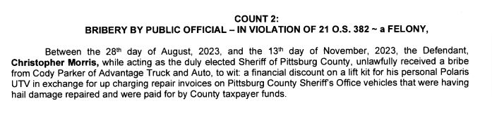 Bribery by Public Official - In Violation of 21 O.S. 382 - a FELONY